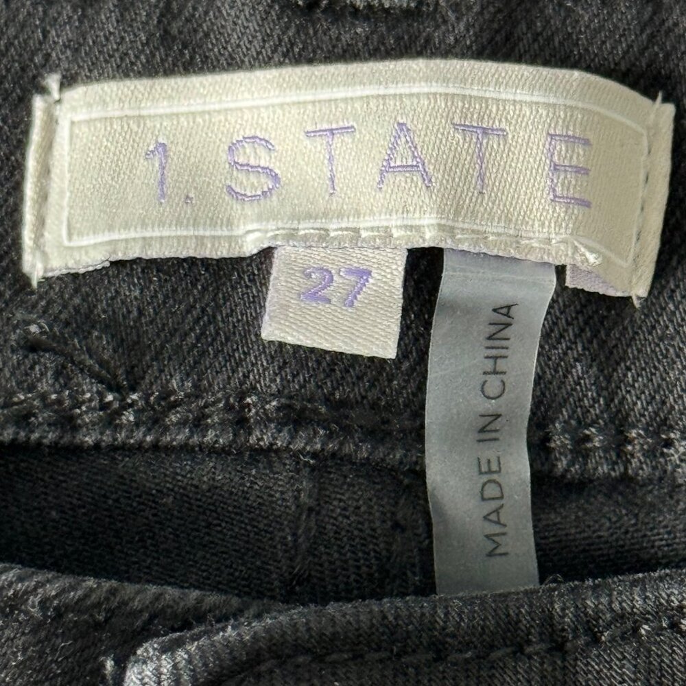 1.STATE Frayed Released Hem Skinny Black Jeans Womens Size 27 Super Wash Denim - Picture 6 of 12